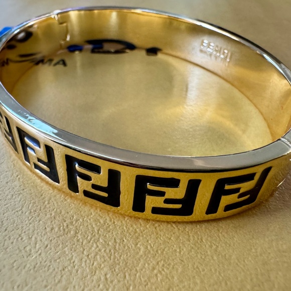 Fendi FF Forever Gold-Tone Black Enamel M Bangle - Picture 5 of 12